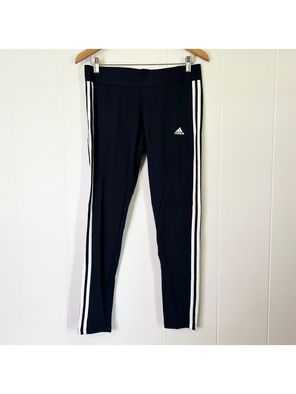 Adidas 3 Stripe Black & White Active Workout Leggings Pants Women's Large